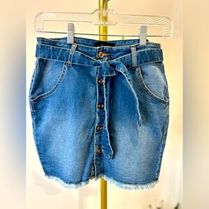 Belted Denim Mini Skirt